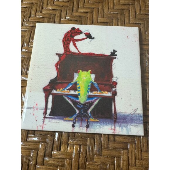 Barton DeGraaf Set Of 2 Ceramic Coasters With Frog Illustrations & Cork Backing - Picture 3 of 6